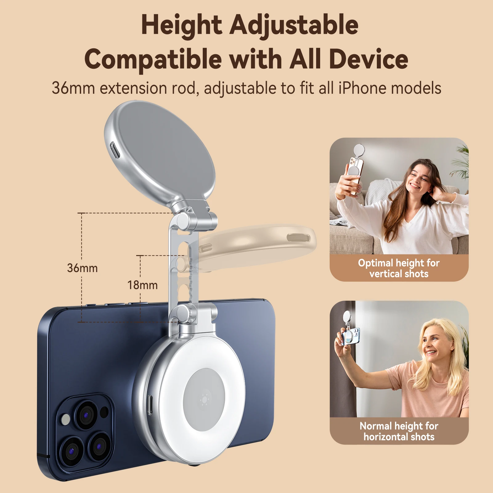 Mini Magnetic Fill Light | 3-Level Brightness | Selfie LED for iPhone & Android Phones